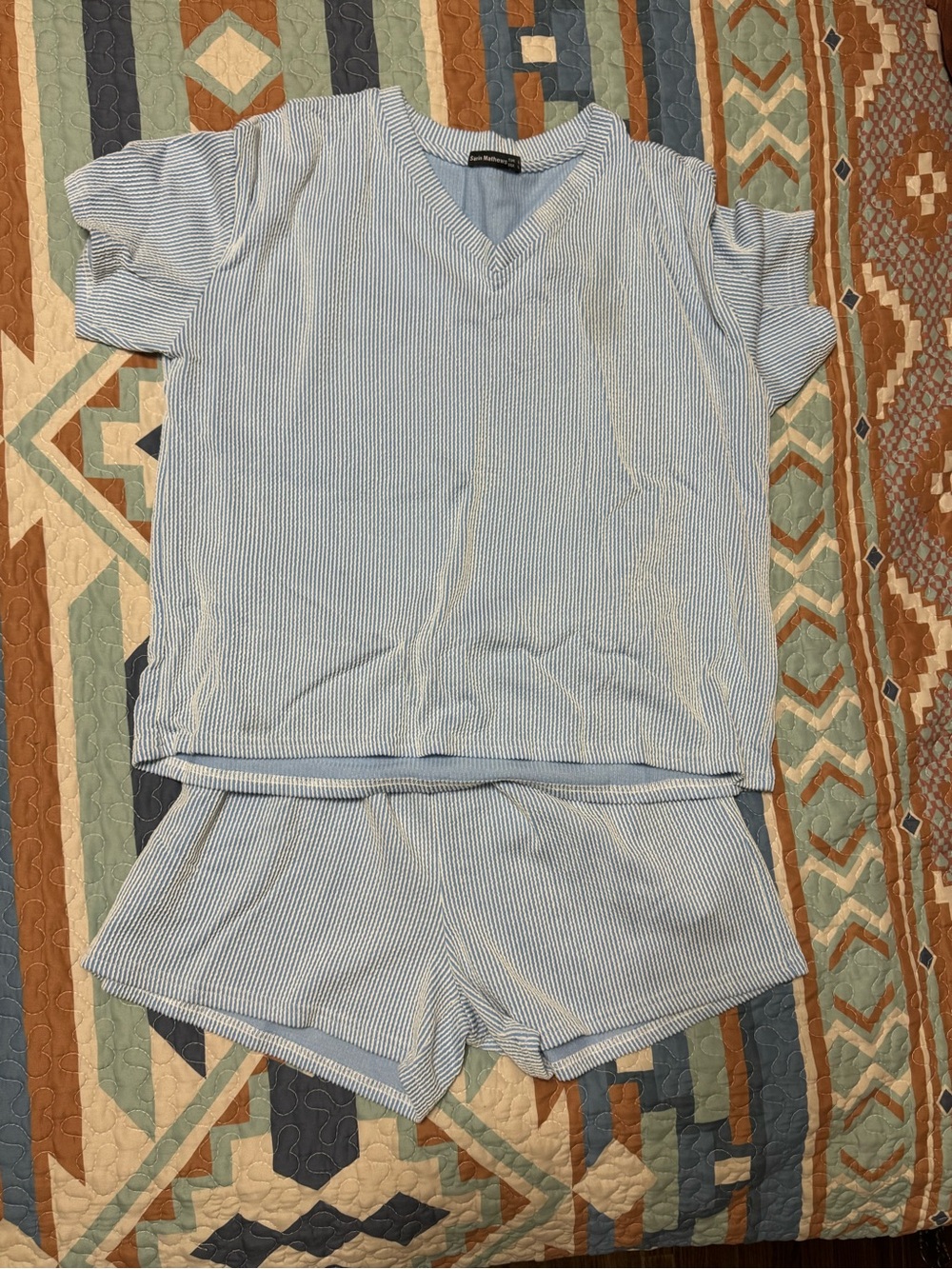 Light Blue Women’s Lounge Set - Soft Short Sleeve & Shorts